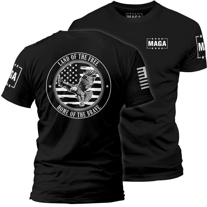 Men's Shirt / Black / XS Land of the Free Home of the Brave Eagle maga trump