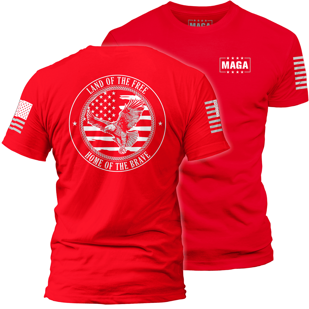 Men's Shirt / Red / XS Land of the Free Home of the Brave Eagle maga trump