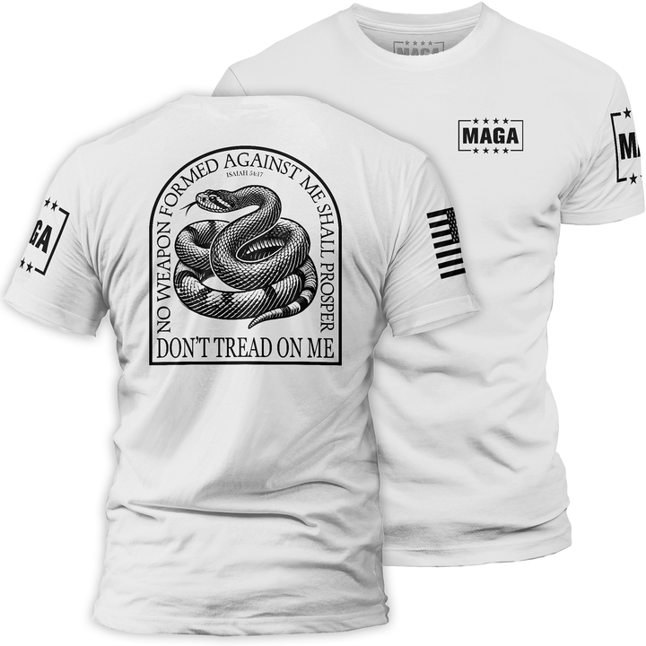 Men's Tee / White / XS No Weapon Formed Against Me - Don't Tread On Me maga trump