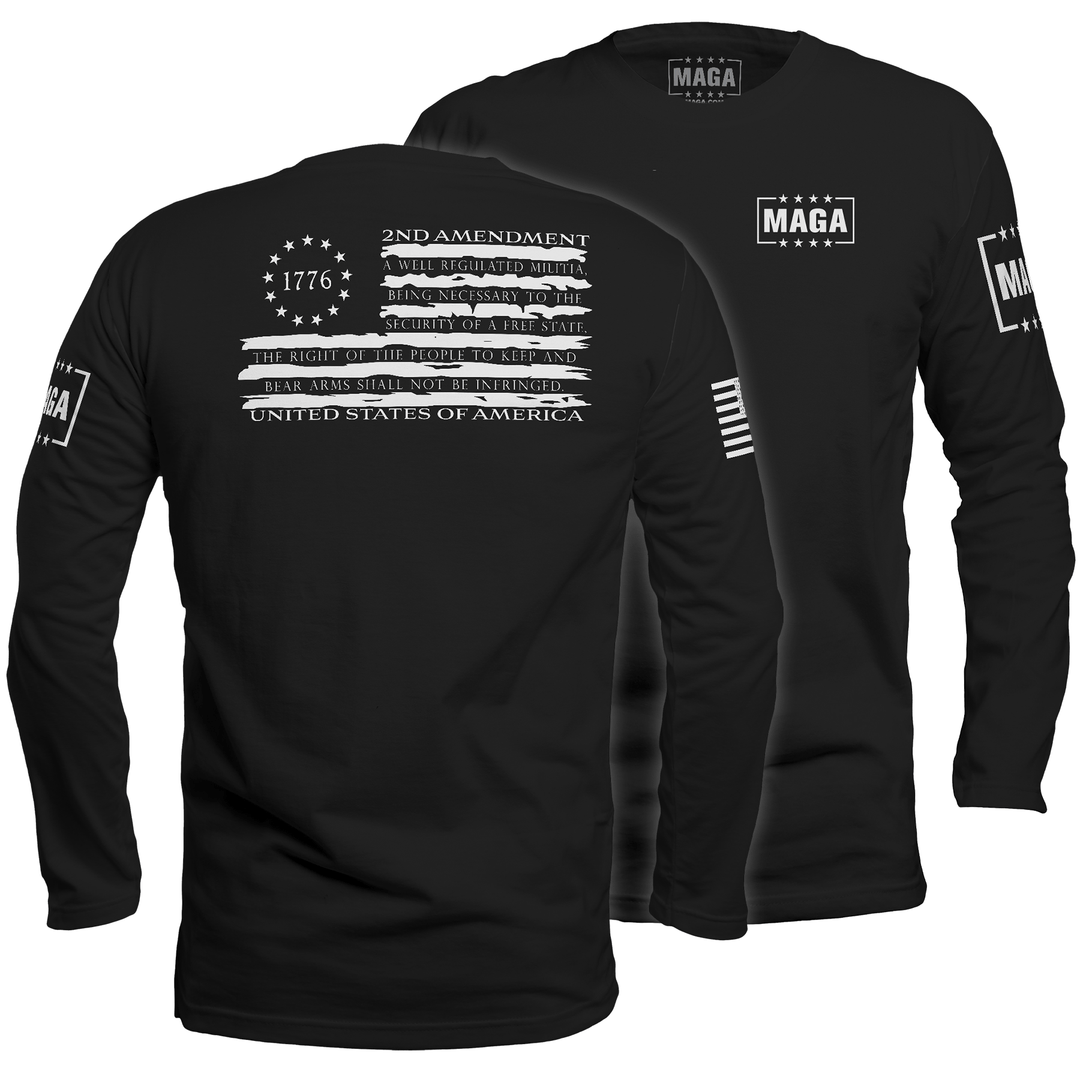 Mens Long Sleeve / Black / S 1776 Betsy Tattered 2A Flag maga trump