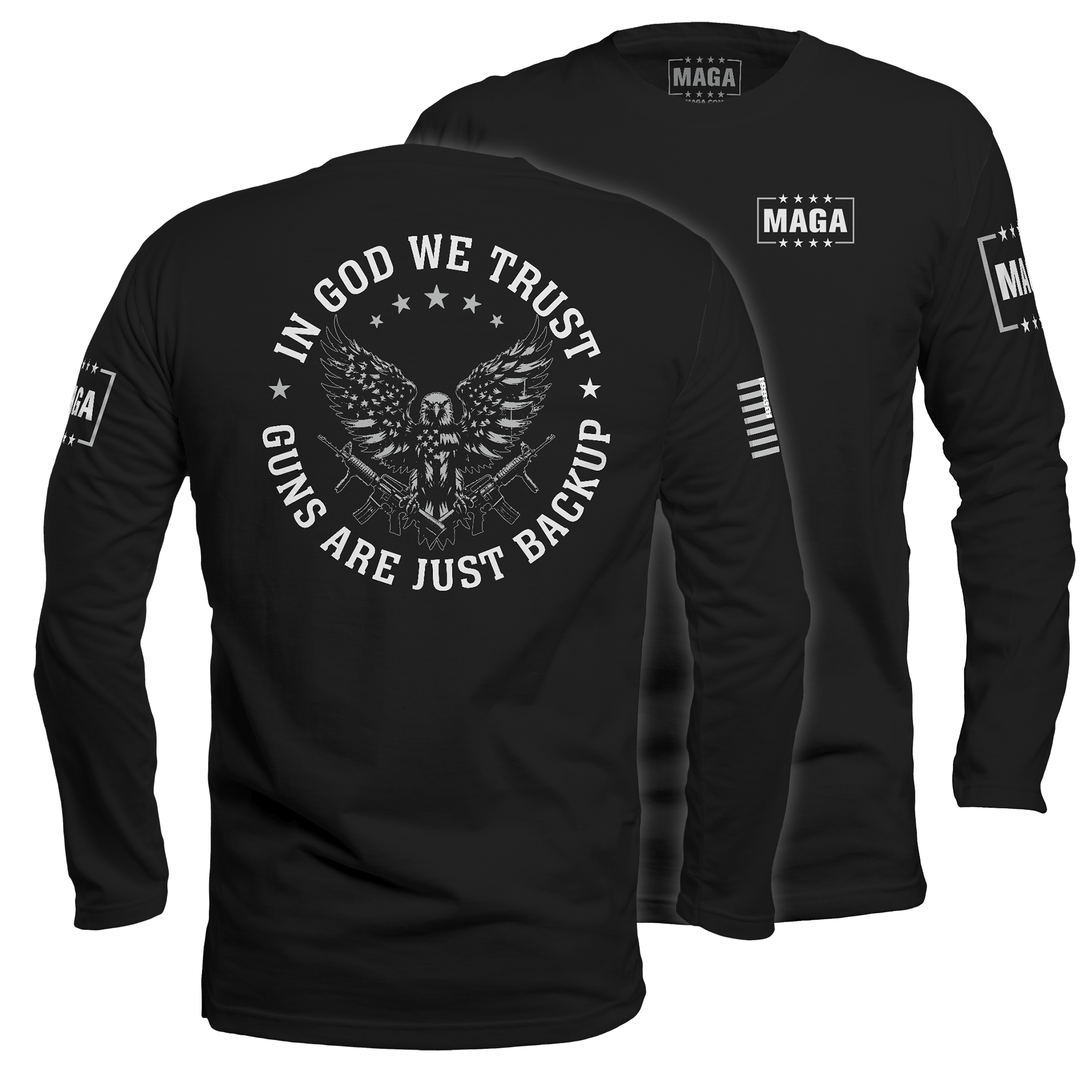 Mens Long Sleeve / Black / S In God We Trust maga trump