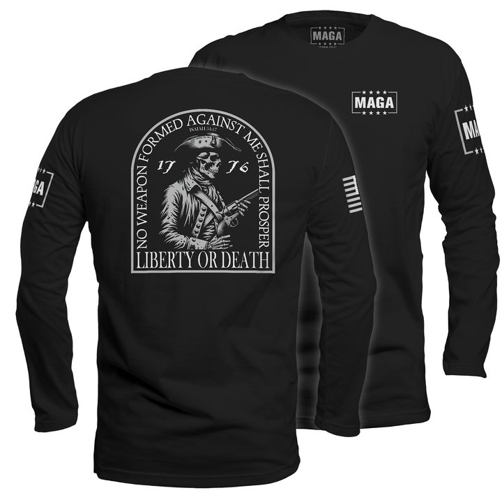 Mens Long Sleeve / Black / S Liberty or Death Skull Patriot maga trump