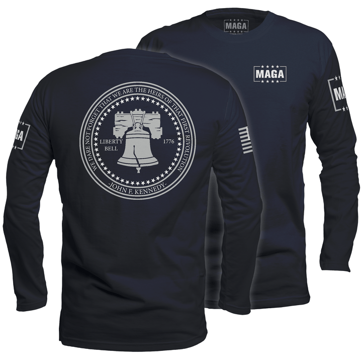 Mens Long Sleeve / Midnight Navy / S Liberty Bell Kennedy Quote maga trump