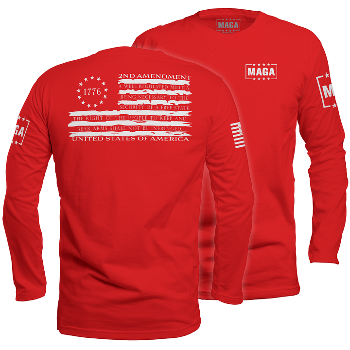 Mens Long Sleeve / Red / S 1776 Betsy Tattered 2A Flag maga trump