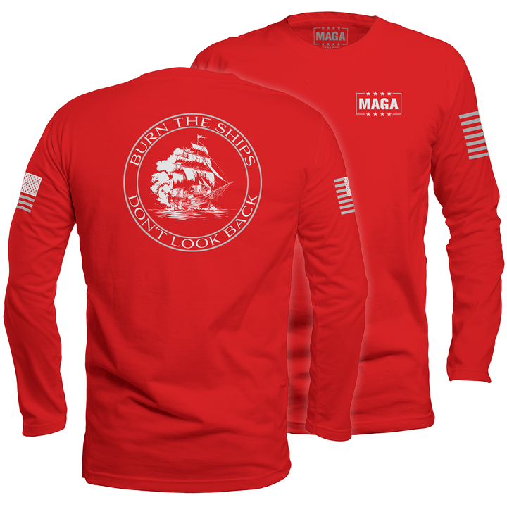 Mens Long Sleeve / Red / S Burn the Ships maga trump