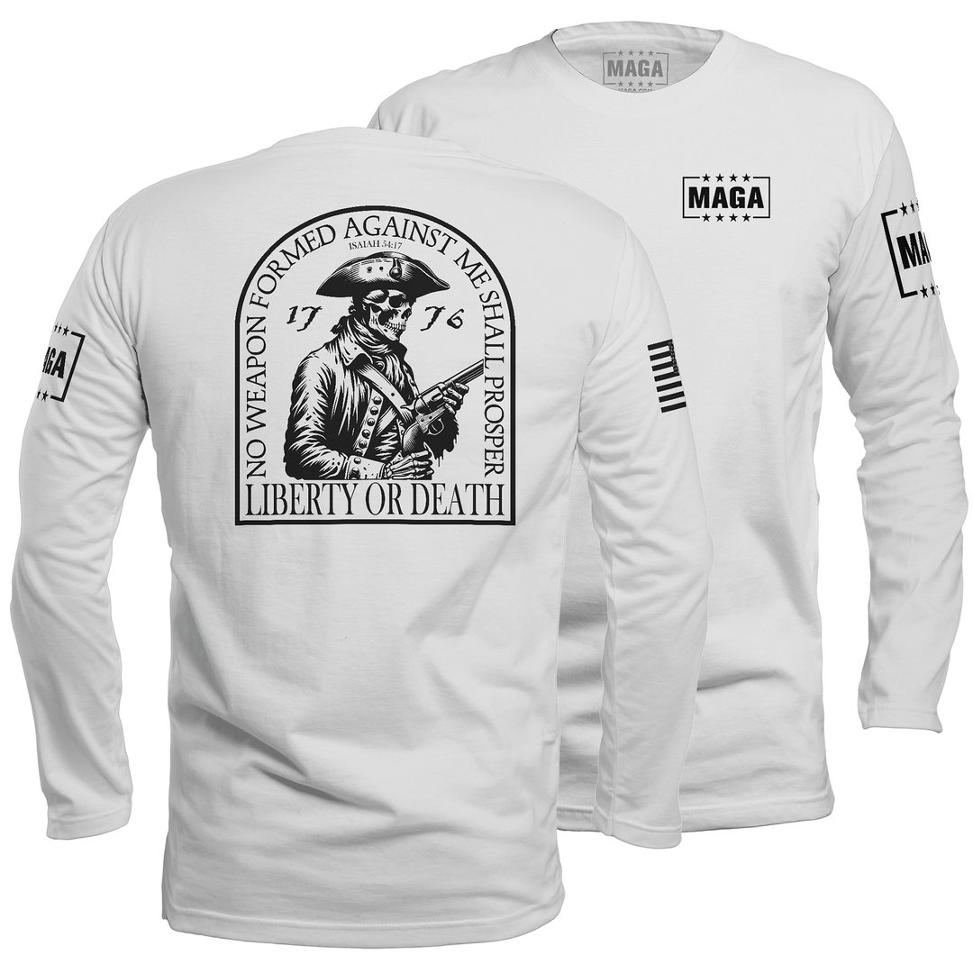 Mens Long Sleeve / White / S Liberty or Death Skull Patriot maga trump