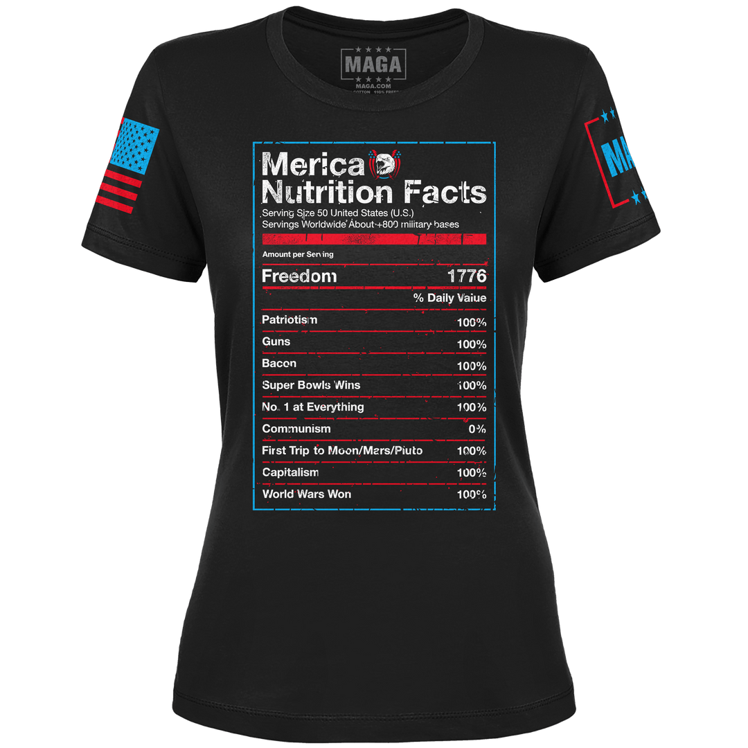 Merica Nutrition Facts Ladies Tee maga trump