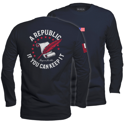 Navy / S A Republic if you can keep it Long Sleeve maga trump