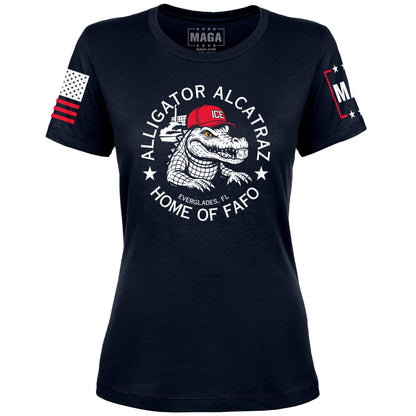 Navy / S Alligator Alcatraz - Home of FAFO Ladies Tee maga trump