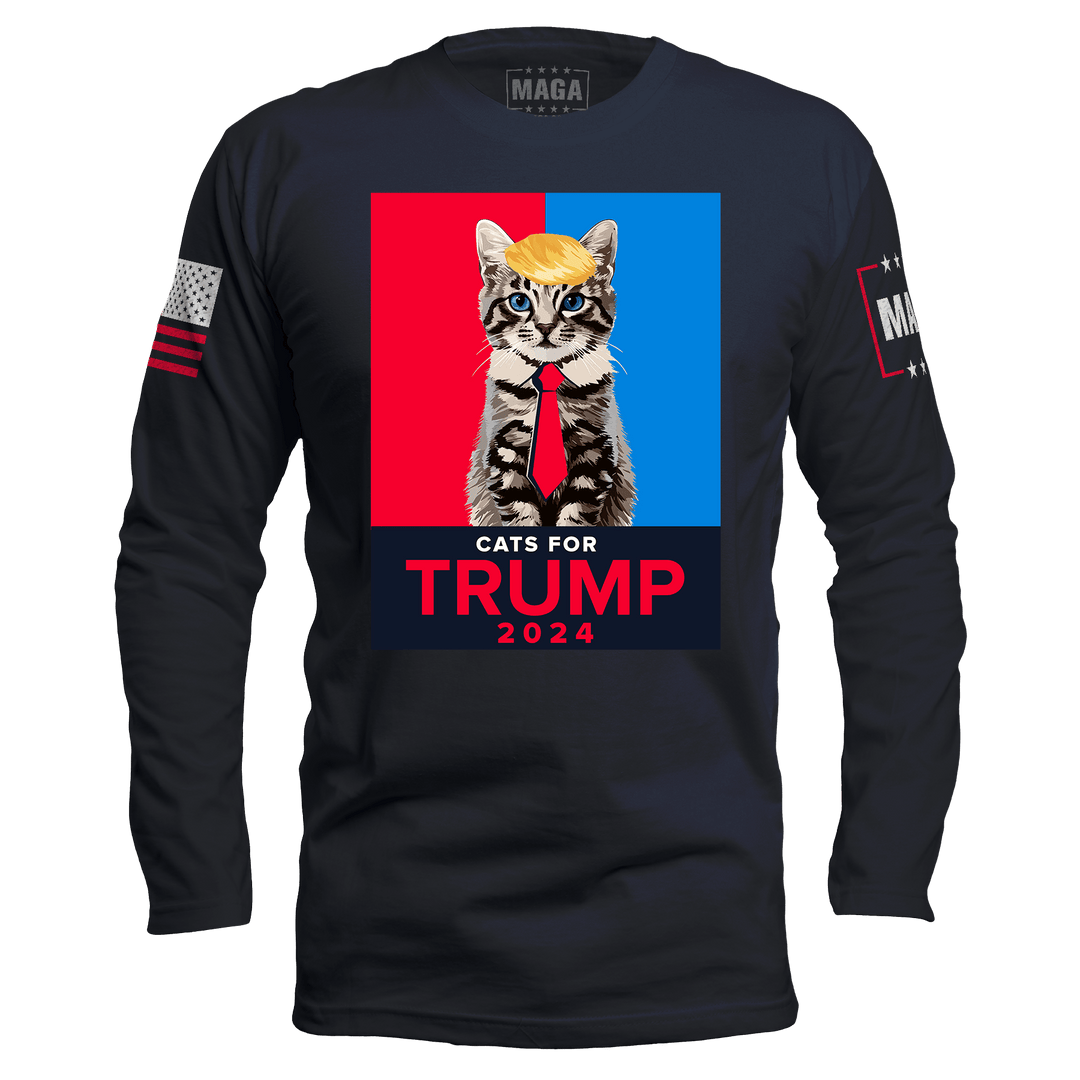 Navy / S Cats For Trump 2024 Long Sleeve maga trump