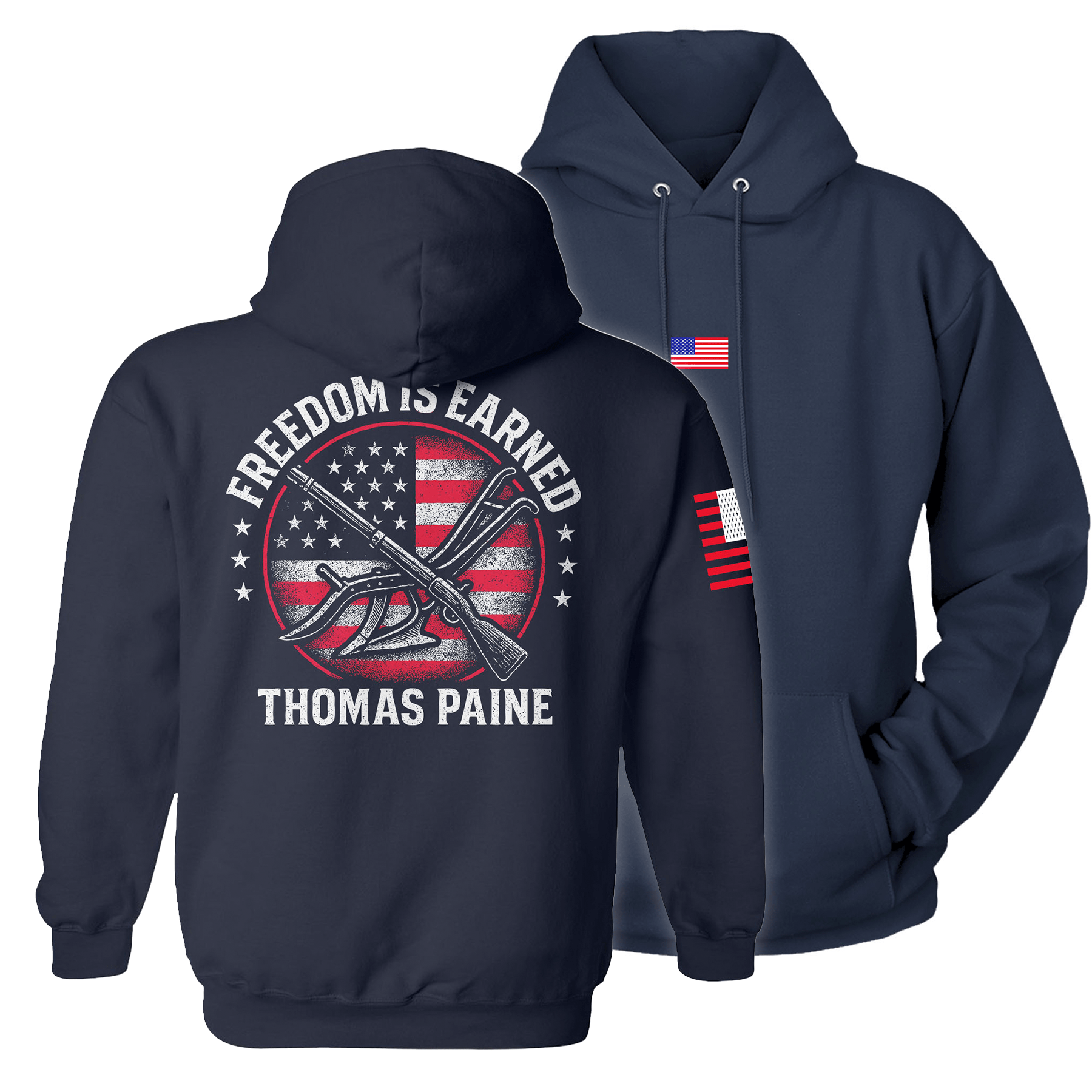 Navy / S Freedom is Earned Hoodie maga trump