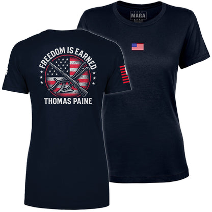 Navy / S Freedom is Earned Ladies Tee maga trump