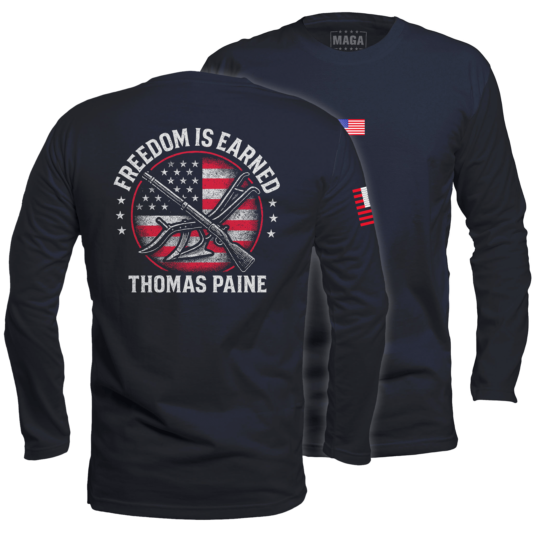 Navy / S Freedom is Earned Long Sleeve maga trump