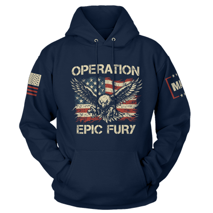 Navy / S Operation Epic Fury Eagle Hoodie maga trump