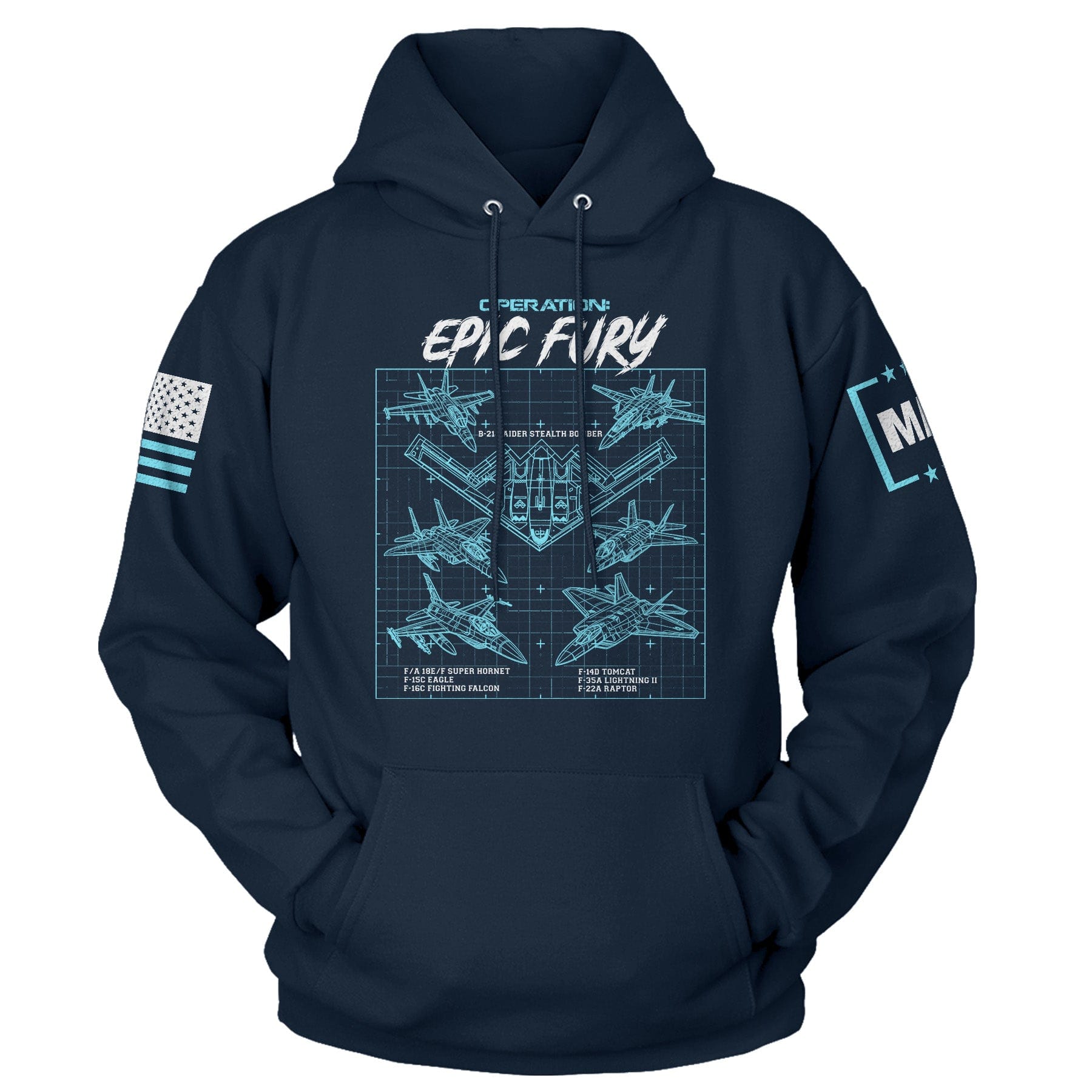 Navy / S Operation Epic Fury Jets Hoodie maga trump