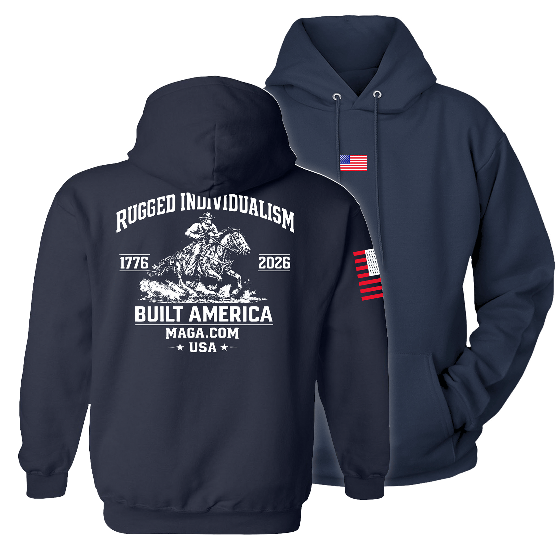 Navy / S Rugged Individualism Built America Hoodie maga trump