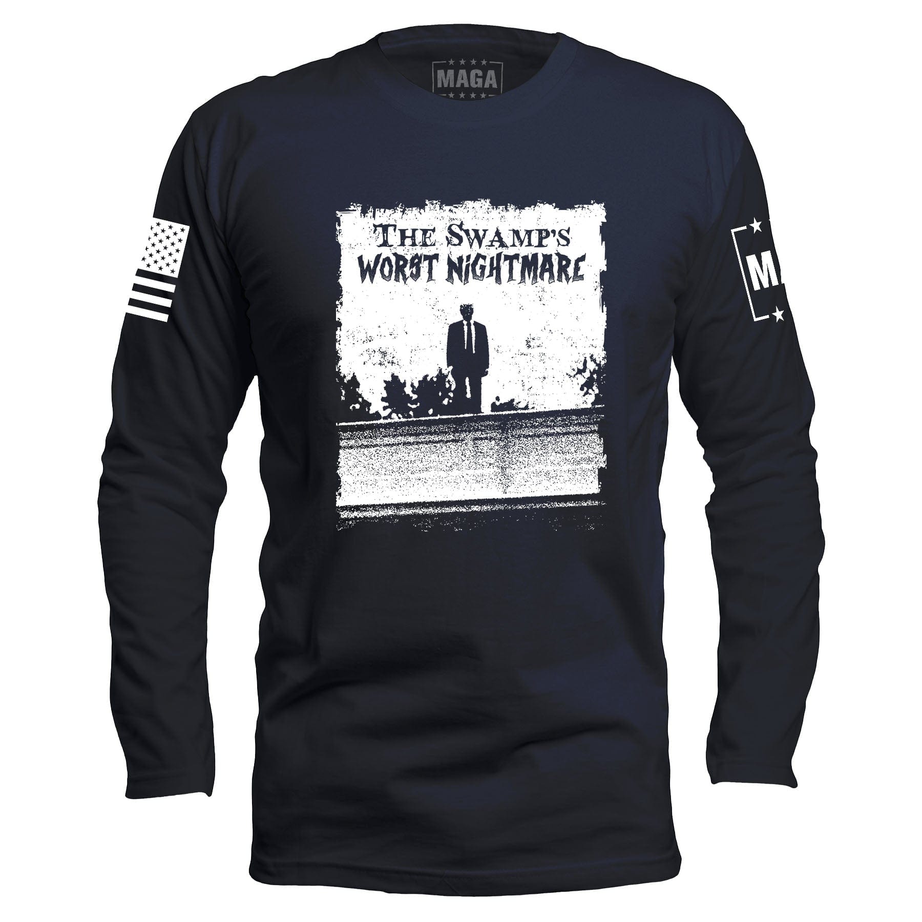 Navy / S The Swamps Nightmare Long Sleeve maga trump