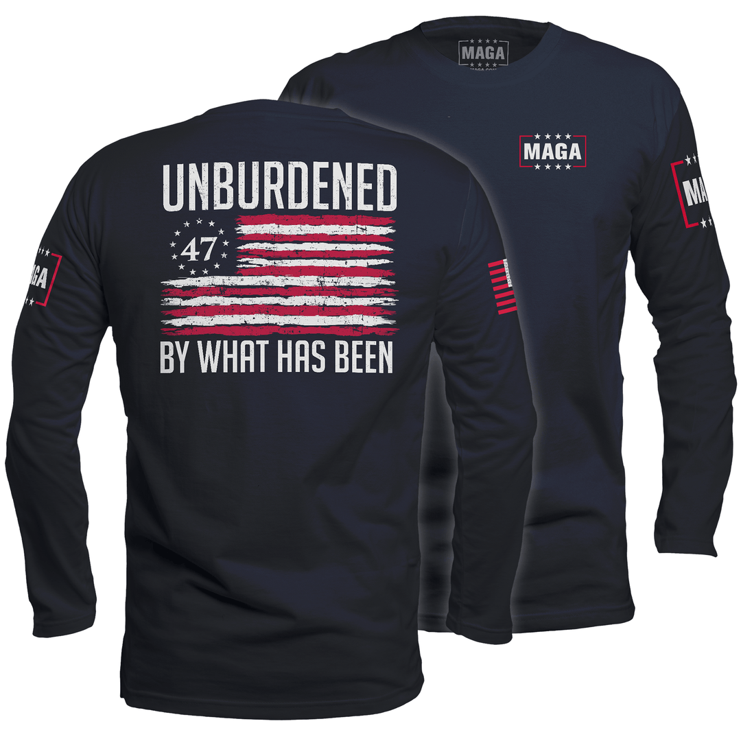 Navy / S Unburdened by What Has Been 2 Long Sleeve maga trump