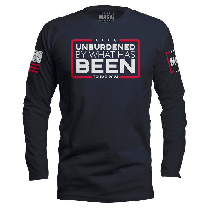 Navy / S Unburdened by What Has Been Long Sleeve maga trump