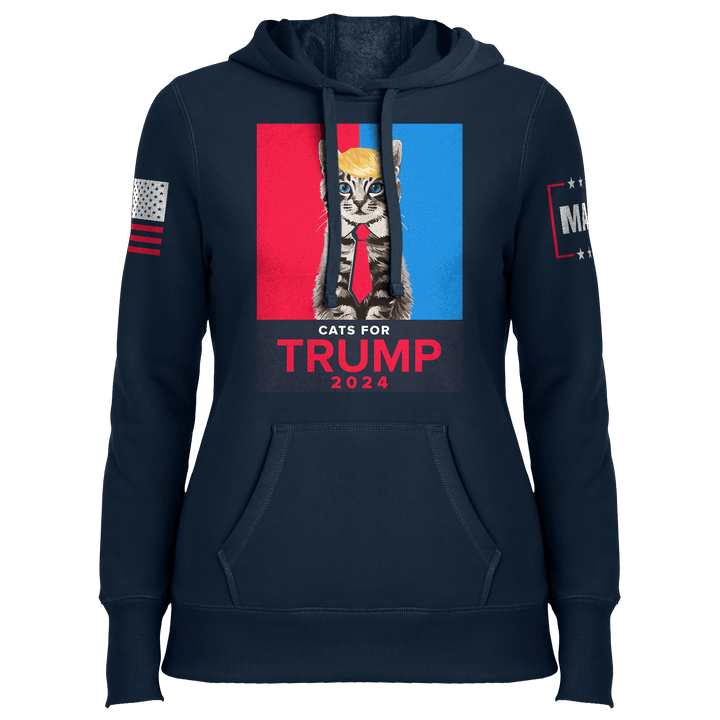 Navy / XS Cats For Trump 2024 Ladies Hoodie maga trump