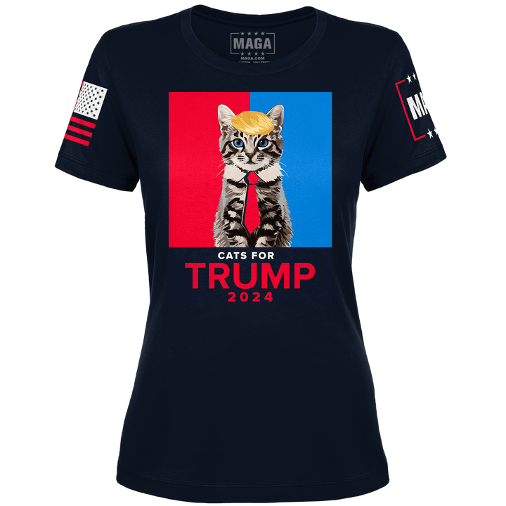 Navy / XS Cats For Trump 2024 Ladies Tee maga trump