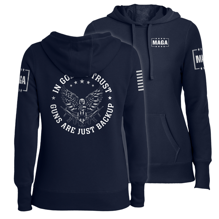 Navy / XS In God We Trust Ladies Hoodie maga trump