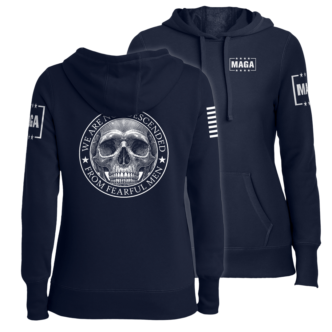 Navy / XS We are not Descended Skull Ladies Hoodie maga trump