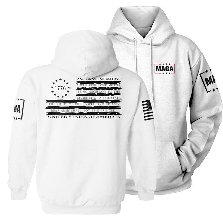 Premium Soft Hoodie / White / XS 1776 Betsy Tattered 2A Flag maga trump