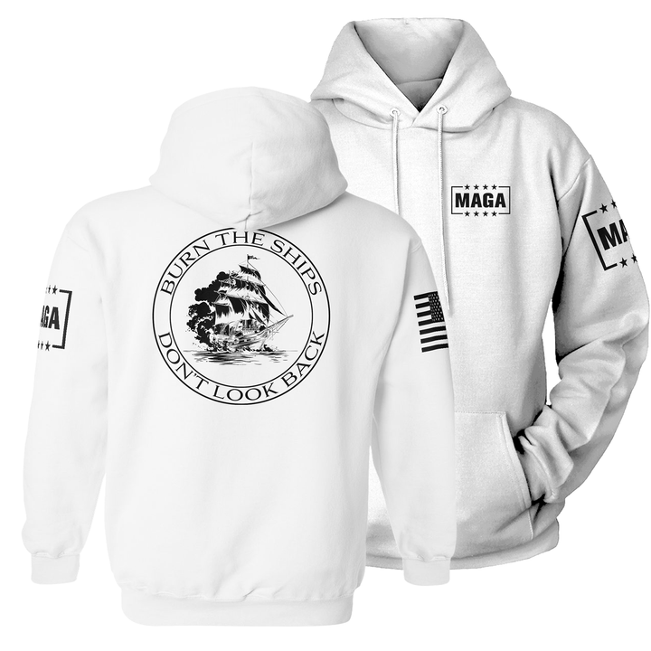 Premium Soft Hoodie / White / XS Burn the Ships maga trump