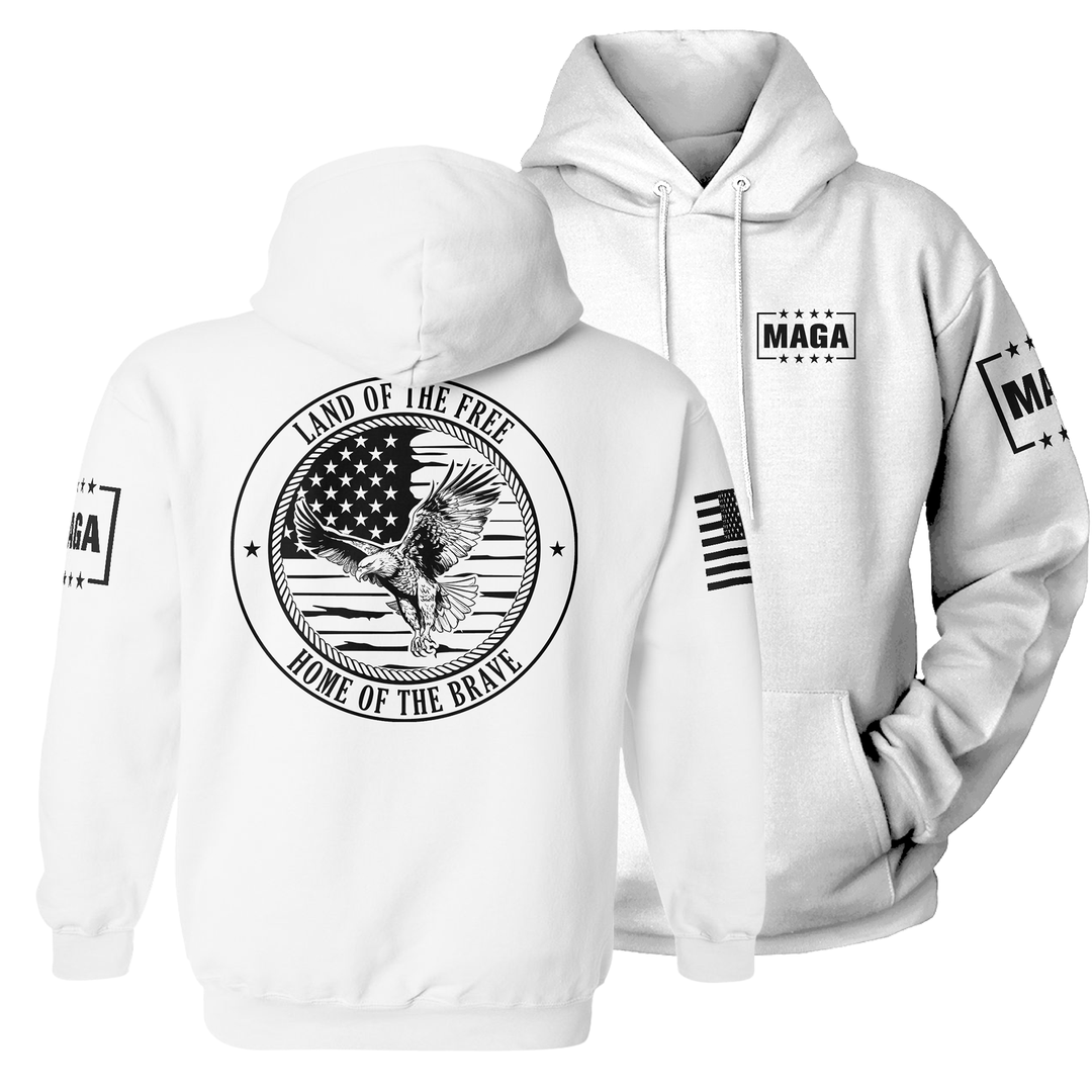 Premium Soft Hoodie / White / XS Land of the Free Home of the Brave Eagle maga trump