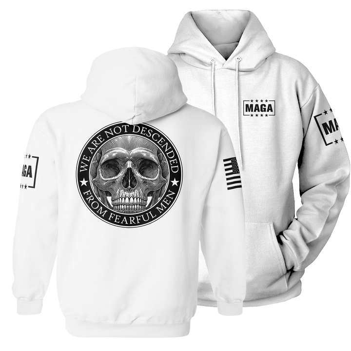 Premium Soft Hoodie / White / XS We are not Descended Skull maga trump