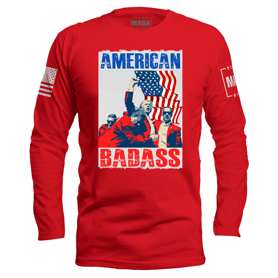 Red / S American Badass Long Sleeve maga trump