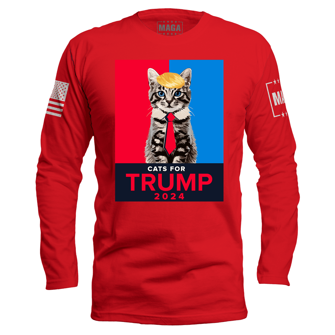 Red / S Cats For Trump 2024 Long Sleeve maga trump