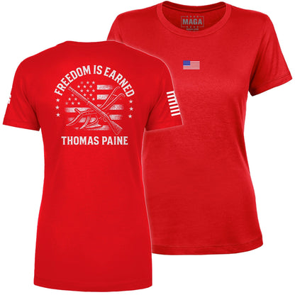 Red / S Freedom is Earned Ladies Tee maga trump