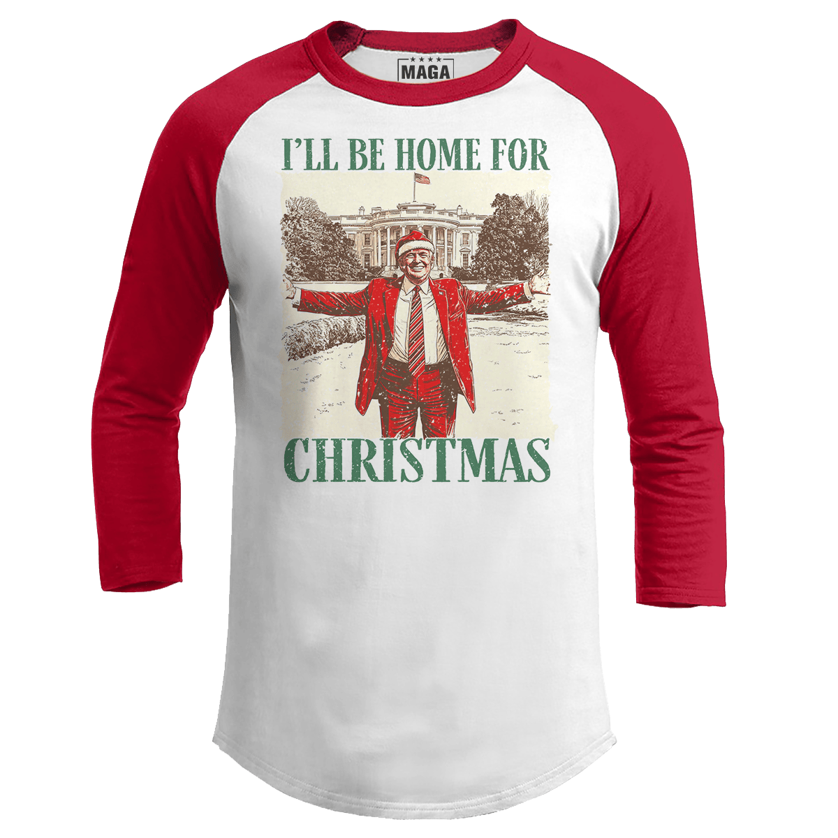 Red / S I'll be Home for Christmas 5 Raglan maga trump