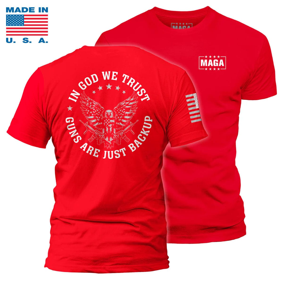 Red / S In God We Trust Made in the USA maga trump