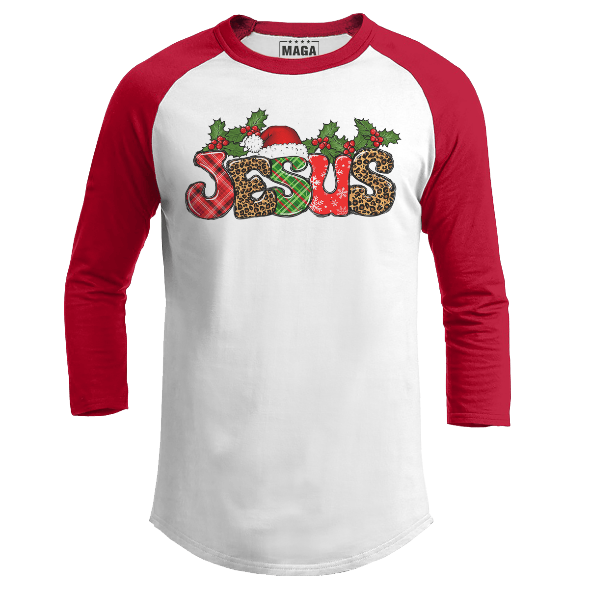 Red / S Jesus Christmas Raglan maga trump