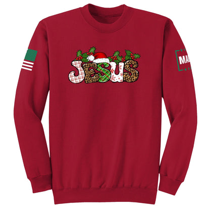 Red / S Jesus Christmas Sweatshirt maga trump
