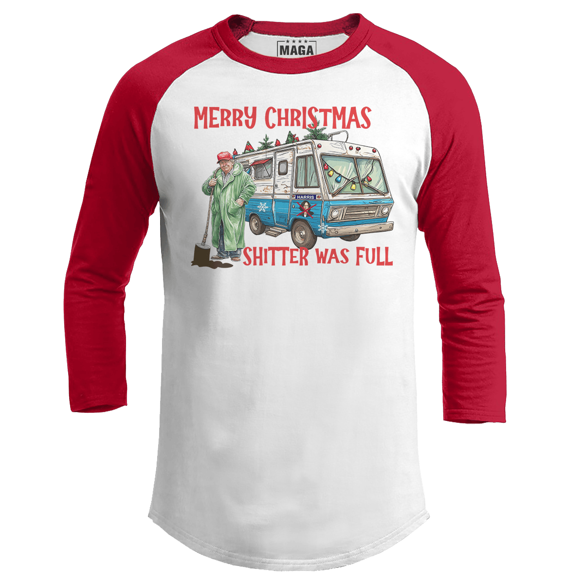 Red / S Merry Christmas Shitter was Full Raglan maga trump