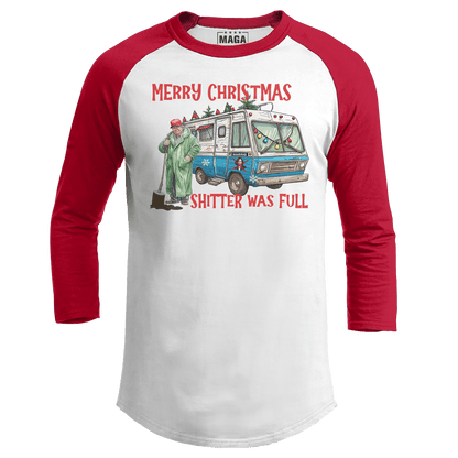 Red / S Merry Christmas Shitter was Full Raglan maga trump