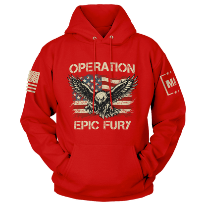 Red / S Operation Epic Fury Eagle Hoodie maga trump