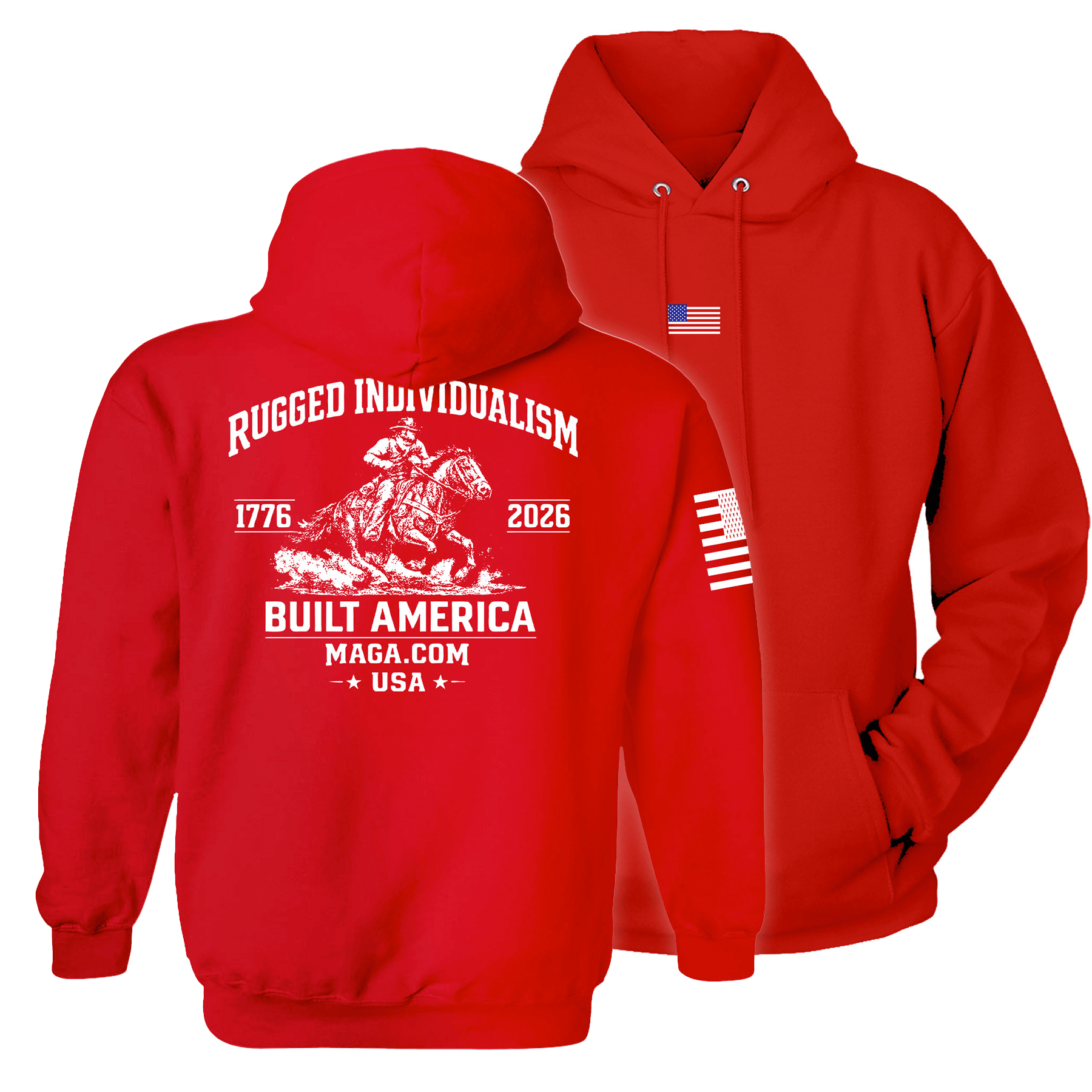 Red / S Rugged Individualism Built America Hoodie maga trump
