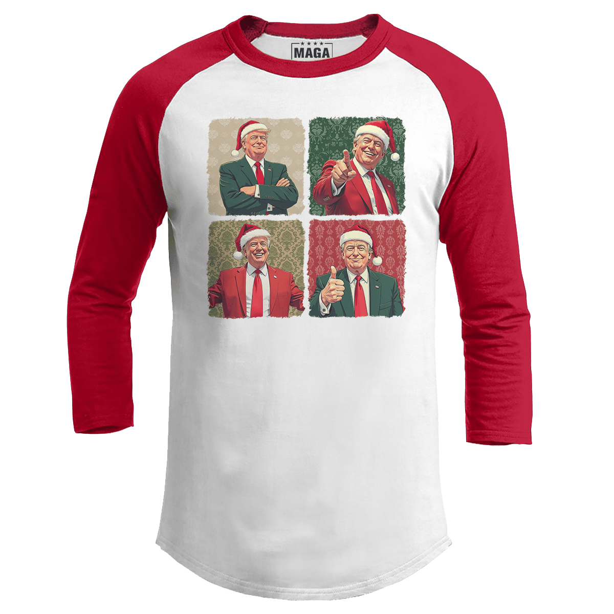 Red / S Santa Trump Raglan maga trump