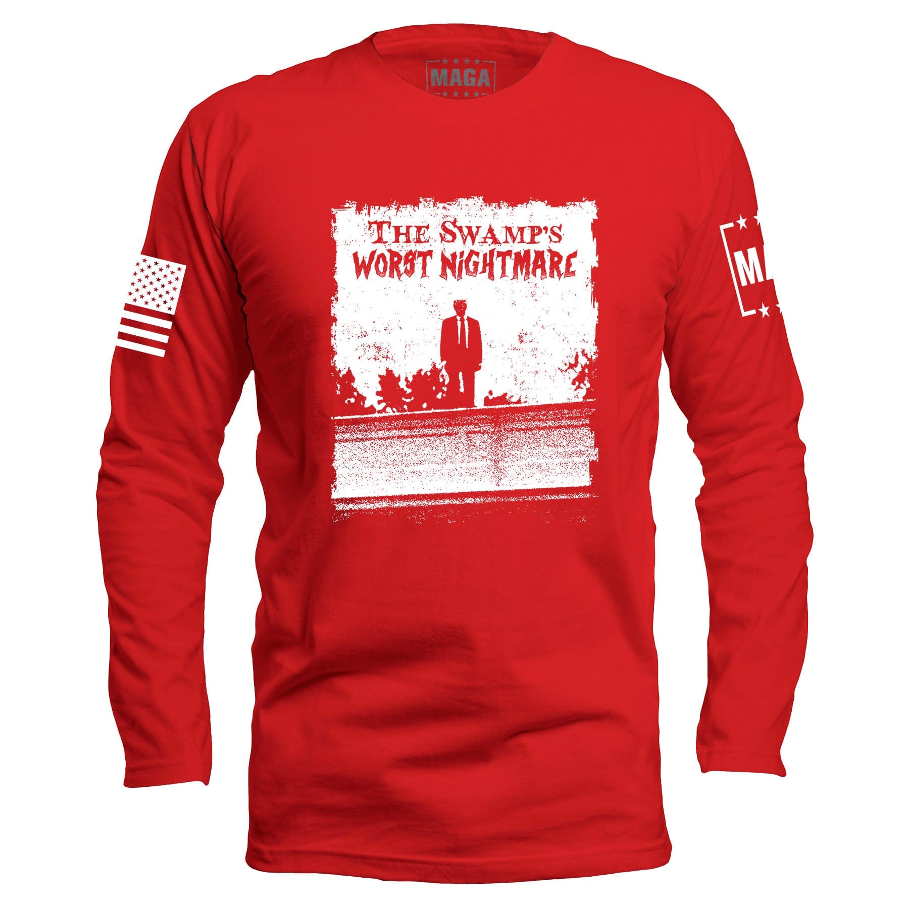 Red / S The Swamps Nightmare Long Sleeve maga trump