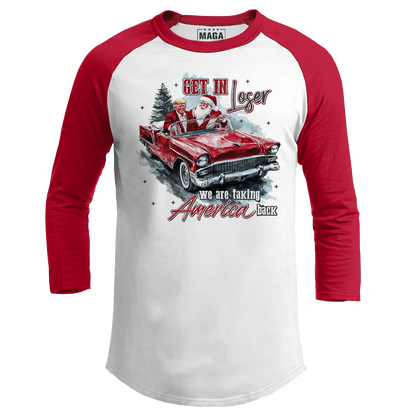 Red / S Trump and Santa - Get in Loser Raglan maga trump