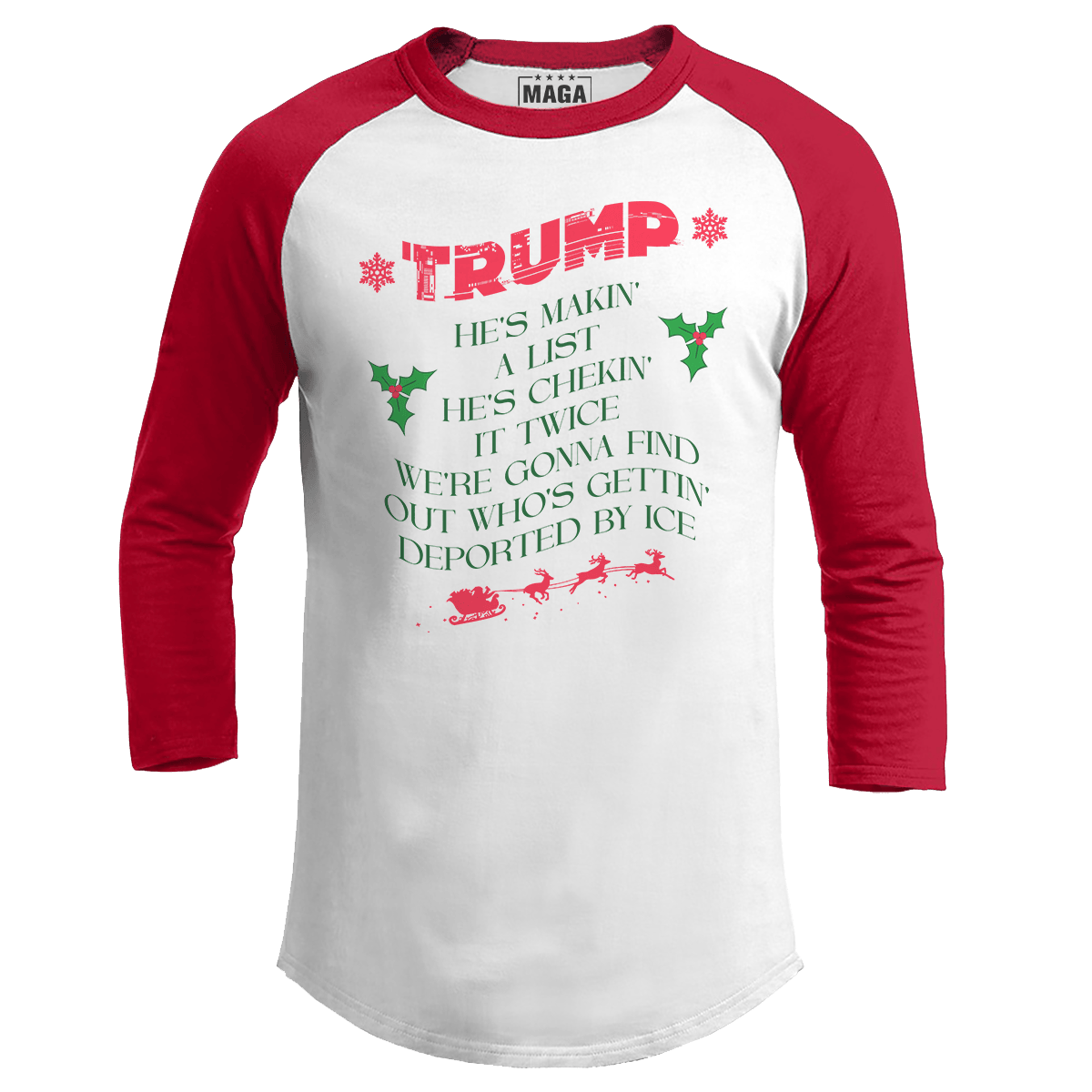 Red / S Trump Santa - Making A List Raglan maga trump