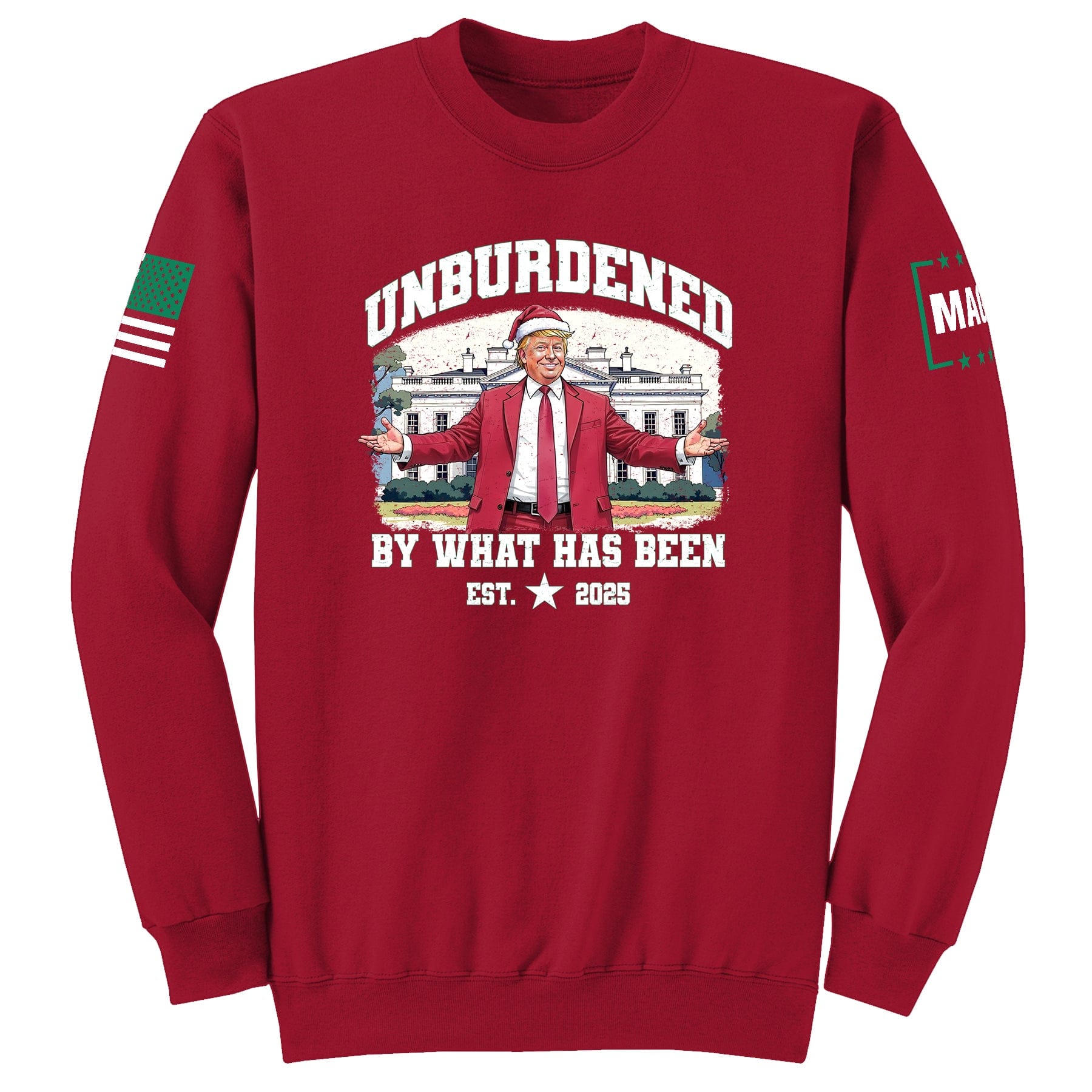 Red / S Unburdened by what has been - Christmas Sweatshirt maga trump