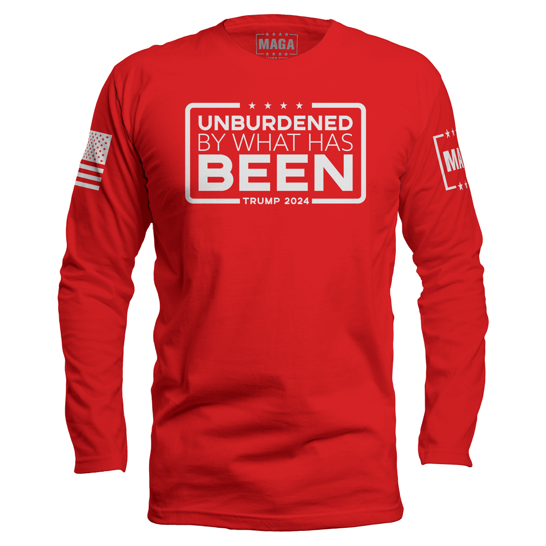 Red / S Unburdened by What Has Been Long Sleeve maga trump