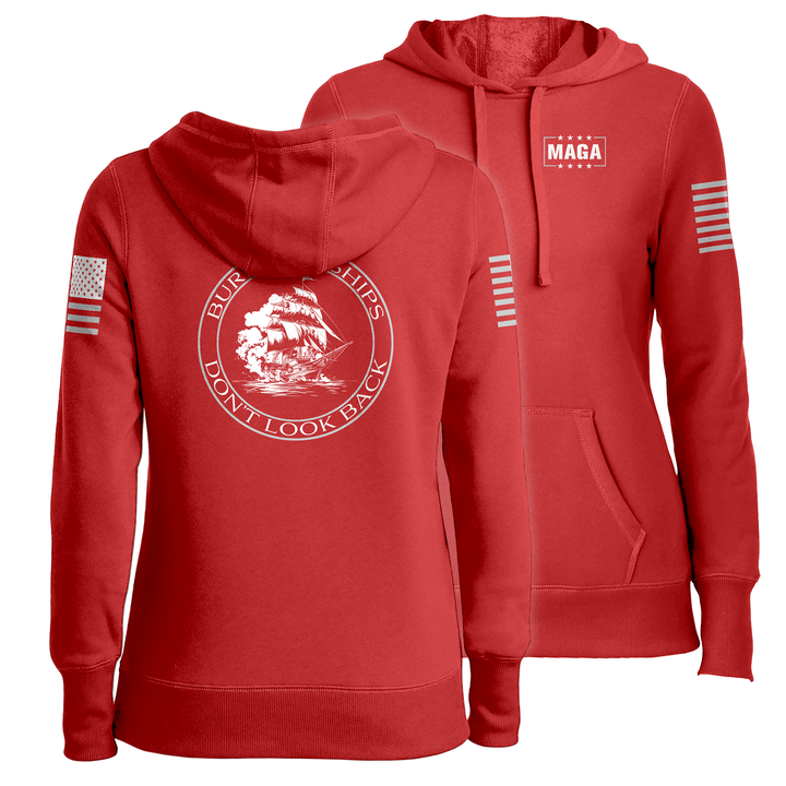 Red / XS Burn the Ships Ladies Hoodie maga trump