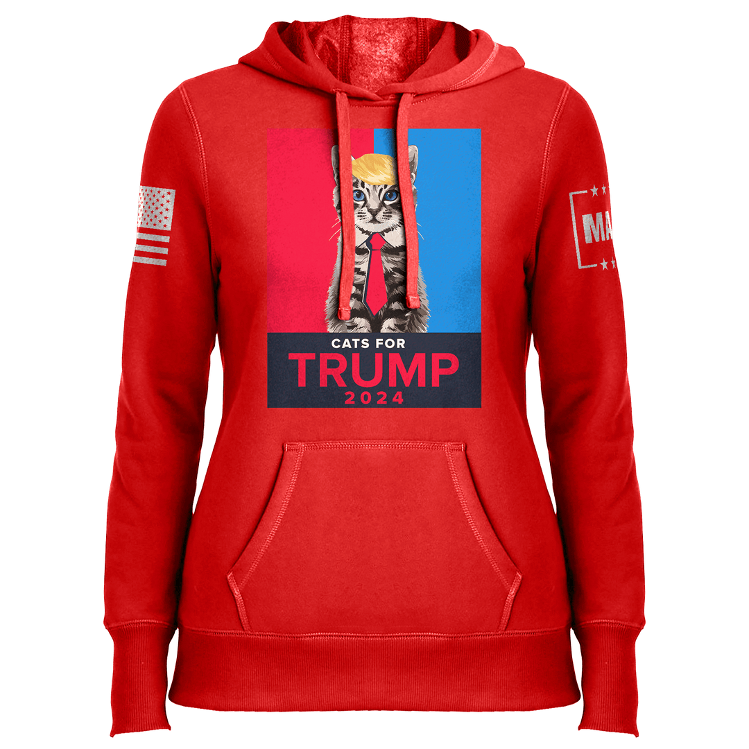 Red / XS Cats For Trump 2024 Ladies Hoodie maga trump